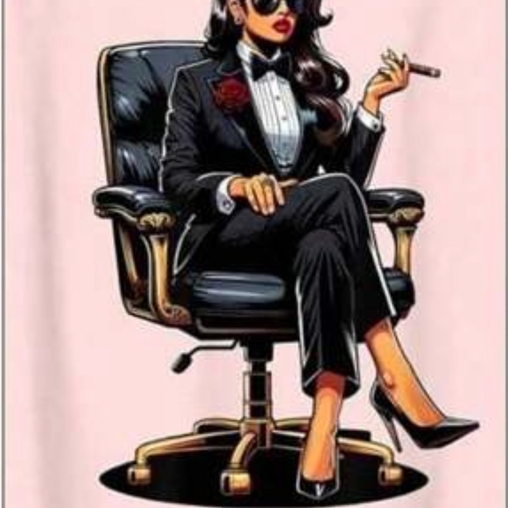 Stylish Woman in Black Suit Art Print tshirt design